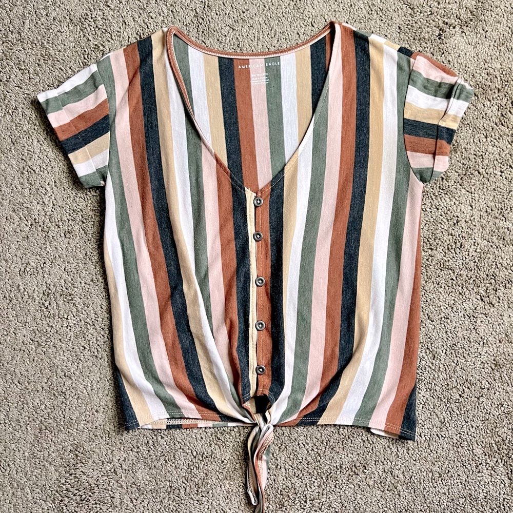 American Eagle Short Sleeve Striped Blouse Size XS
